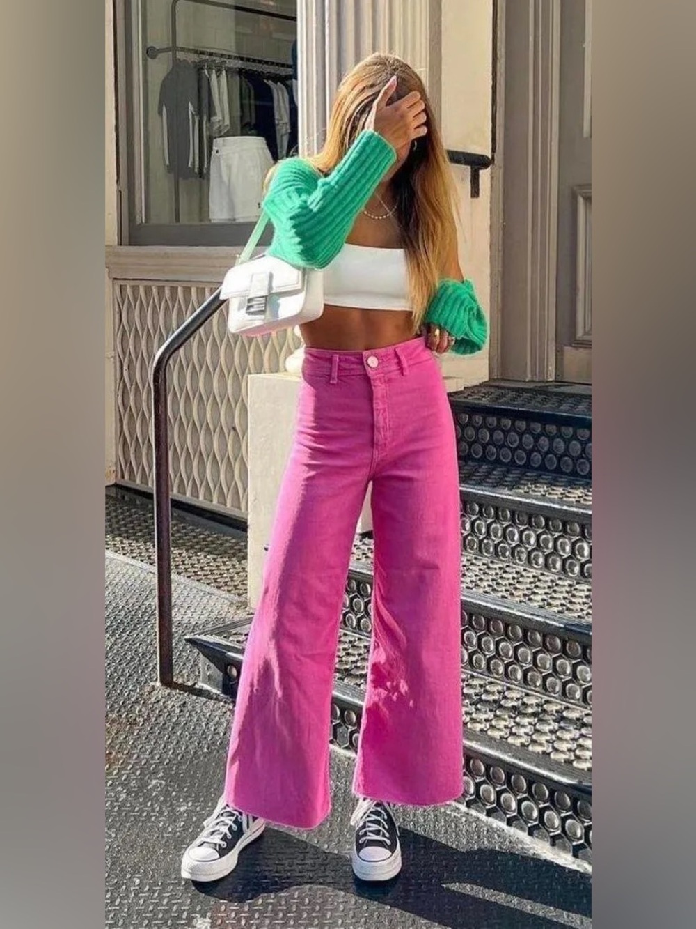 H&M, Bubblegum Pink High Waist Wide Leg Jeans, Size 2
